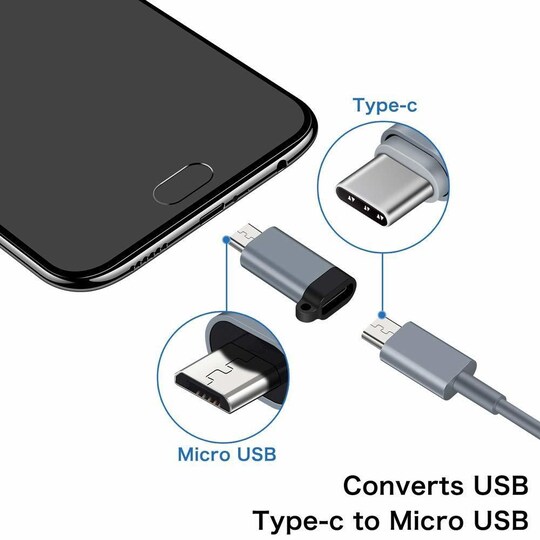 INF USB-C (hona) till Micro USB (hane) adapter Aluminium grå - Elgiganten
