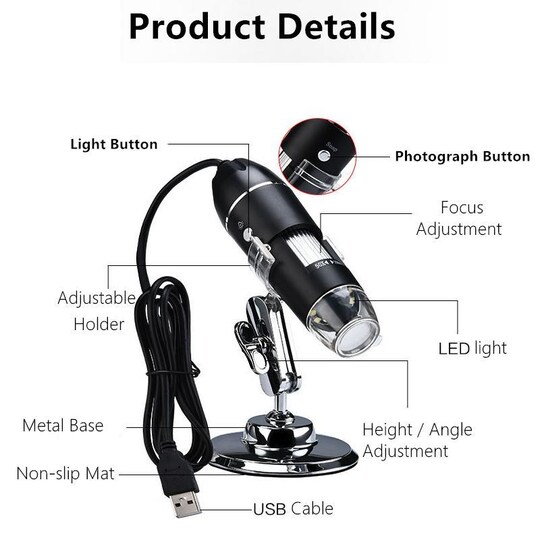 Digitalt USB-mikroskop med 50 till 1600 förstoringszoom - Elgiganten