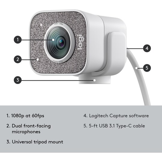 Logitech StreamCam kamera (vit) - Elgiganten