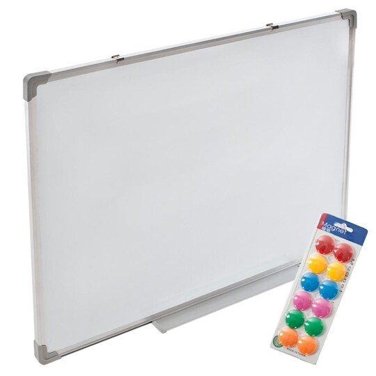 tectake Whiteboard magnettavla + 12 färgade magneter - 60 x 45 x 2 cm -  Elgiganten