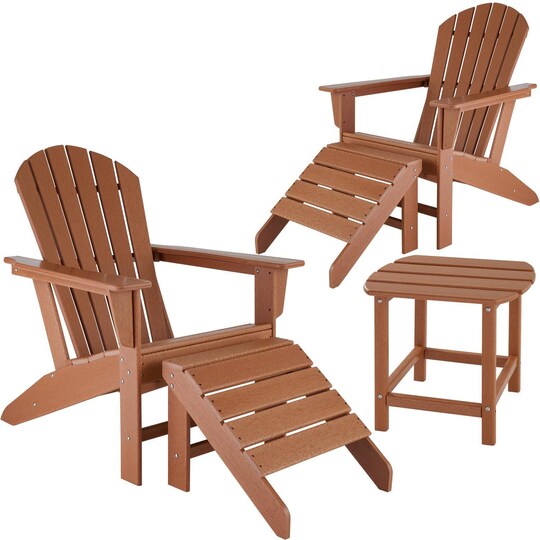 tectake 2-set Trädgårdsstol med bord och fotpall - brun - Elgiganten