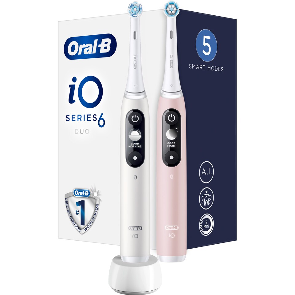 Oral-B IO6 Sensitive Eltandborste 2-pack 378198 (vit/rosa) - Elgiganten