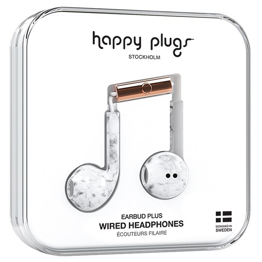 Happy Plugs Earbud Plus in-ear hörlurar (vit marmor) - Elgiganten