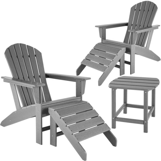 tectake 2-set Trädgårdsstol med bord och fotpall - grå - Elgiganten
