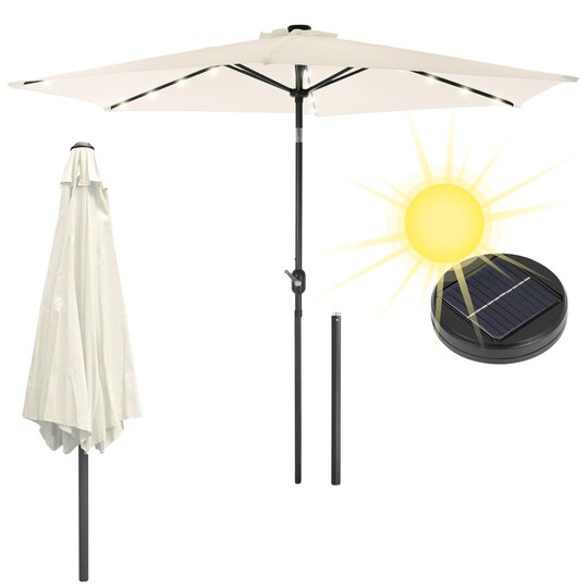 ECD-Germany Alu paraply grädde Ø 300 cm runt med LED sol belysning och vev,  - Elgiganten