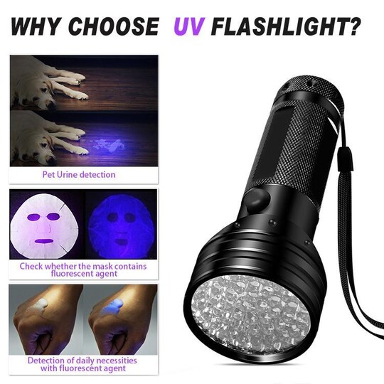 UV-ficklampa med 51 LED-pärlor 395 nm vattentätt - Elgiganten