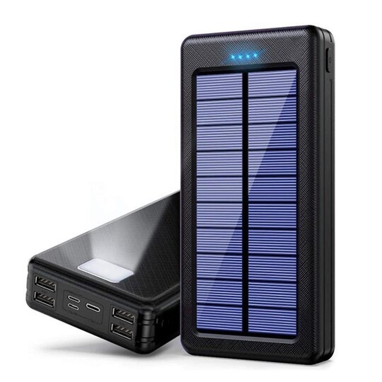 Solcellsladdare powerbank med solceller 20000 mAh Svart - Elgiganten