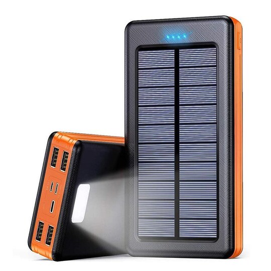 Solcellsladdare powerbank med solceller 20000 mAh Svart/orange - Elgiganten