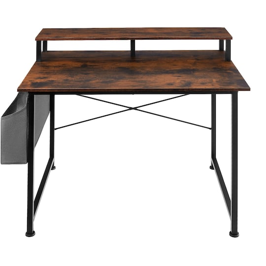 tectake Skrivbord med hylla och tygpåse - Industriellt mörkt trä, rustikt,  120 cm - Elgiganten