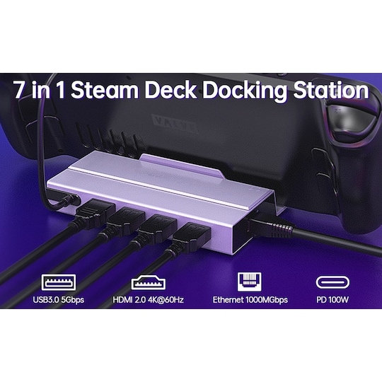 NÖRDIC Steam Deck Docking station 1 to 7 1xHDMI4K60Hz 1xUSB-C PD100W  3xUSB-A 1xRJ45 GigaLAN 1xM.2 SS NVMe SATA - Elgiganten