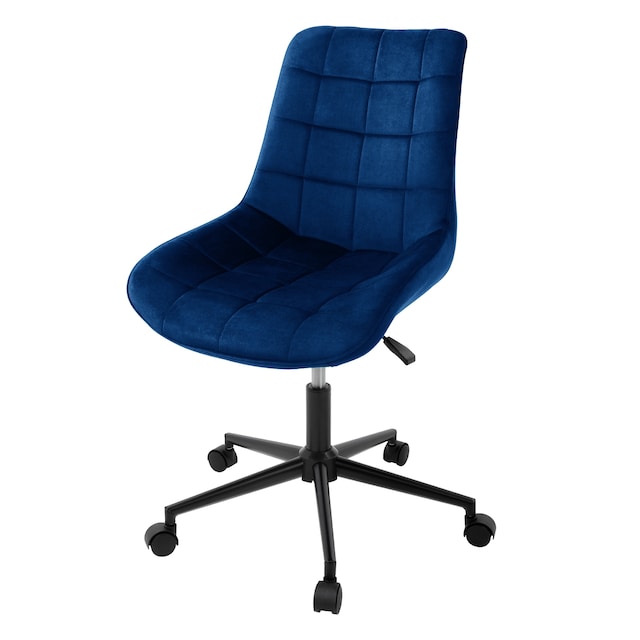 Kontorsstol med hjul blå, klädsel i sammet och metallram ML-design