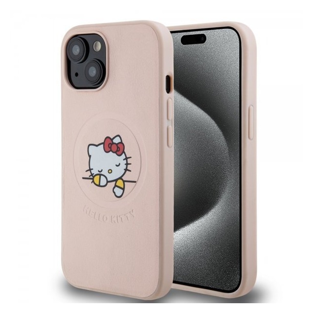 Hello Kitty iPhone 15 Skal Debossed Logo MagSafe Rosa