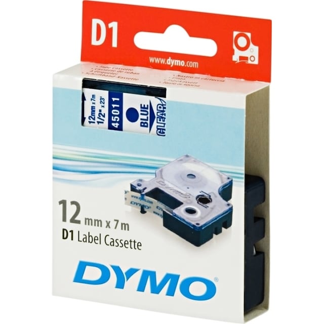 DYMO D1 märktejp standard 12mm, blått på transparent, 7m rulle (45011)