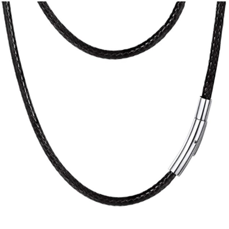 Flätat halsband / armband läder med magnetlås Svart 60 cm - Elgiganten
