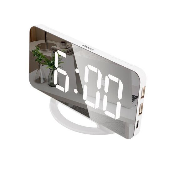 INF Digital väckarklocka med spegelglas Vit - Elgiganten