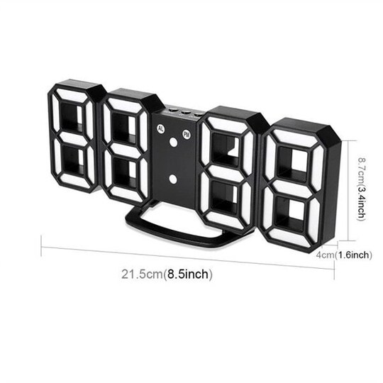 Stor digital väggklocka / väckarklocka i 3D med gröna LED-siffror -  Multifunktion - Elgiganten