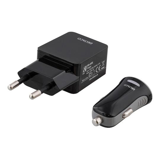 DELTACO USB laddkit, billaddare, väggladdare, USB kabel, MFi, svart -  Elgiganten