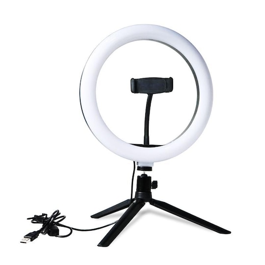 Selfielampa LED-ring (20 cm) med stativ och mobilhållare - Elgiganten