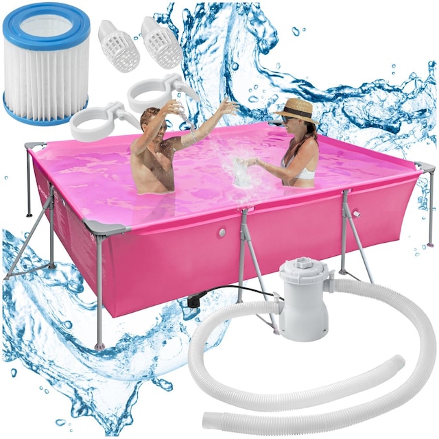 tectake Pool fyrkantig 300 x 207 x 70 cm - pink