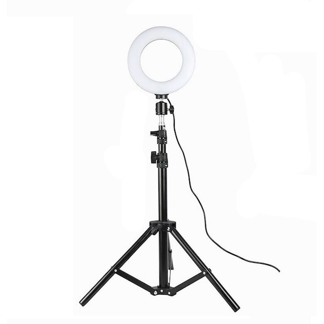 Roterbar selfiering på stativ med LED-lampor, 20 cm - Svart