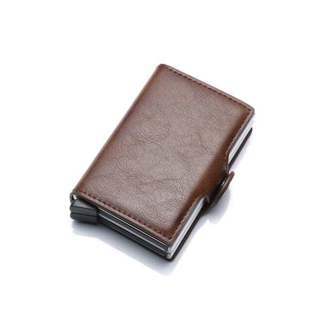 RFID-Plånbok med Pop-up och konstläder - mörkbrun
