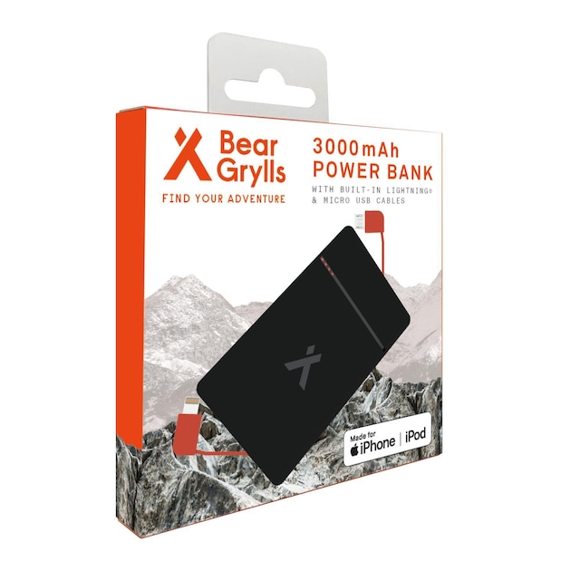 Bear Grylls 3000mAh Power Bank with Built-in Lightning & Micro USB Cable