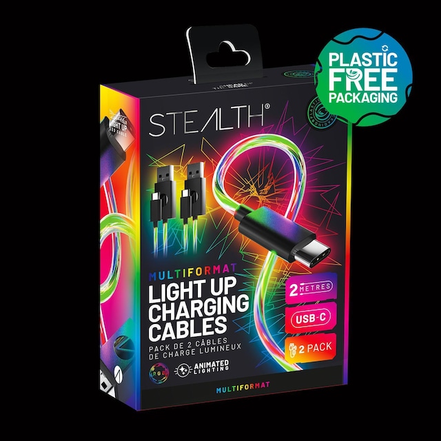 Stealth Light Up Charging Cables Multiformat - 2m Twin Pack