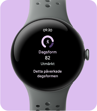 Pixel Watch 3 med beredskapspoäng på skärmen