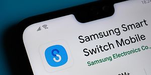 Samsung-Smart Switch mobilapp i hörnet på mobiltelefon